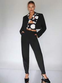 SHEINNeu Fold Pleated Button Hem Pants - Black - View 3