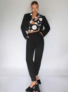 SHEINNeu Fold Pleated Button Hem Pants - Black - View 4