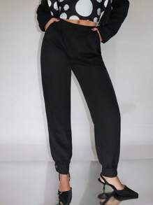 SHEINNeu Fold Pleated Button Hem Pants - Black - View 1
