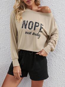 SHEIN LUNE Letter Graphic Drop Shoulder Tee & Shorts Fall Cloth For Women