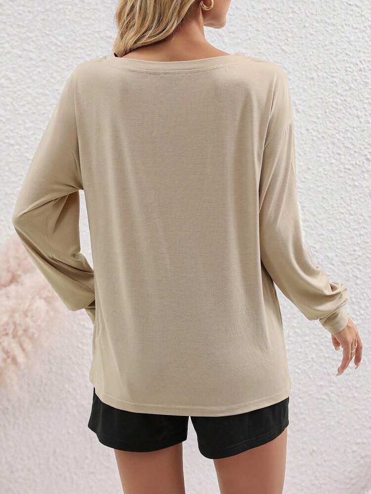 Letter Graphic Drop Shoulder Tee & Shorts Fall Cloth For Women