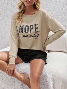 SHEIN LUNE Letter Graphic Drop Shoulder Tee & Shorts Fall Cloth For Women