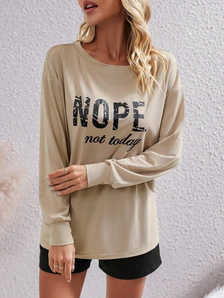 Letter Graphic Drop Shoulder Tee & Shorts Fall Cloth For Women