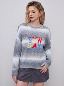 SHEIN MOD Letter Pattern Drop Shoulder Sweater - Multicolor - View 6
