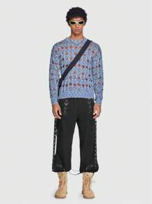 ROMWE MEN ROMWE Avant Áo len rách cá nhân hóa dành cho nam - Màu xanh lam - Xem 2