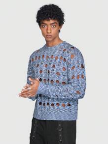 ROMWE MEN ROMWE Avant Áo len rách cá nhân hóa dành cho nam - Màu xanh lam - Xem 4