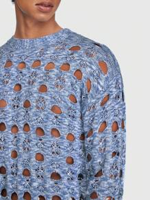 ROMWE MEN ROMWE Avant Áo len rách cá nhân hóa dành cho nam - Màu xanh lam - Xem 7