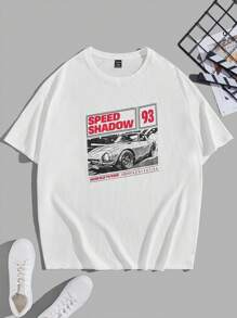 Manfinity RebelGame Nam Plus Đồ họa ô tô và chữ cái Áo thun Thả vai - trắng - Xem 1