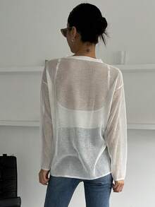 DAZY Notched Neckline Drop Shoulder Top Without Cami Top - White - View 2