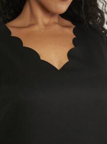 SHEIN CURVE+ 大碼蕾絲拼接荷葉袖貝殼邊洋裝 - 黑色 - 查看 3