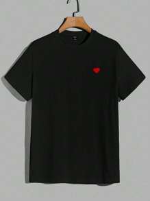 SWAVVY Camiseta de hombre con bordado de corazón, para verano
