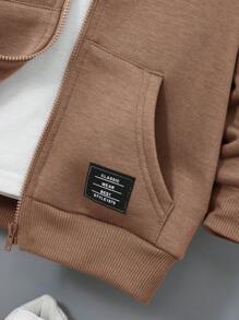 SHEIN 男童纯色长袖拉链休闲卫衣 - 鏽棕色 - 查看 3