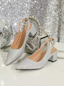Talla grande de punta Zapatos de tacón de aguja con con lentejuelas detallando con Zapatos de tacón - Plateado - Ver 6