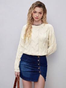 SHEIN MOD Solid Drop Shoulder Sweater - Beige - View 1