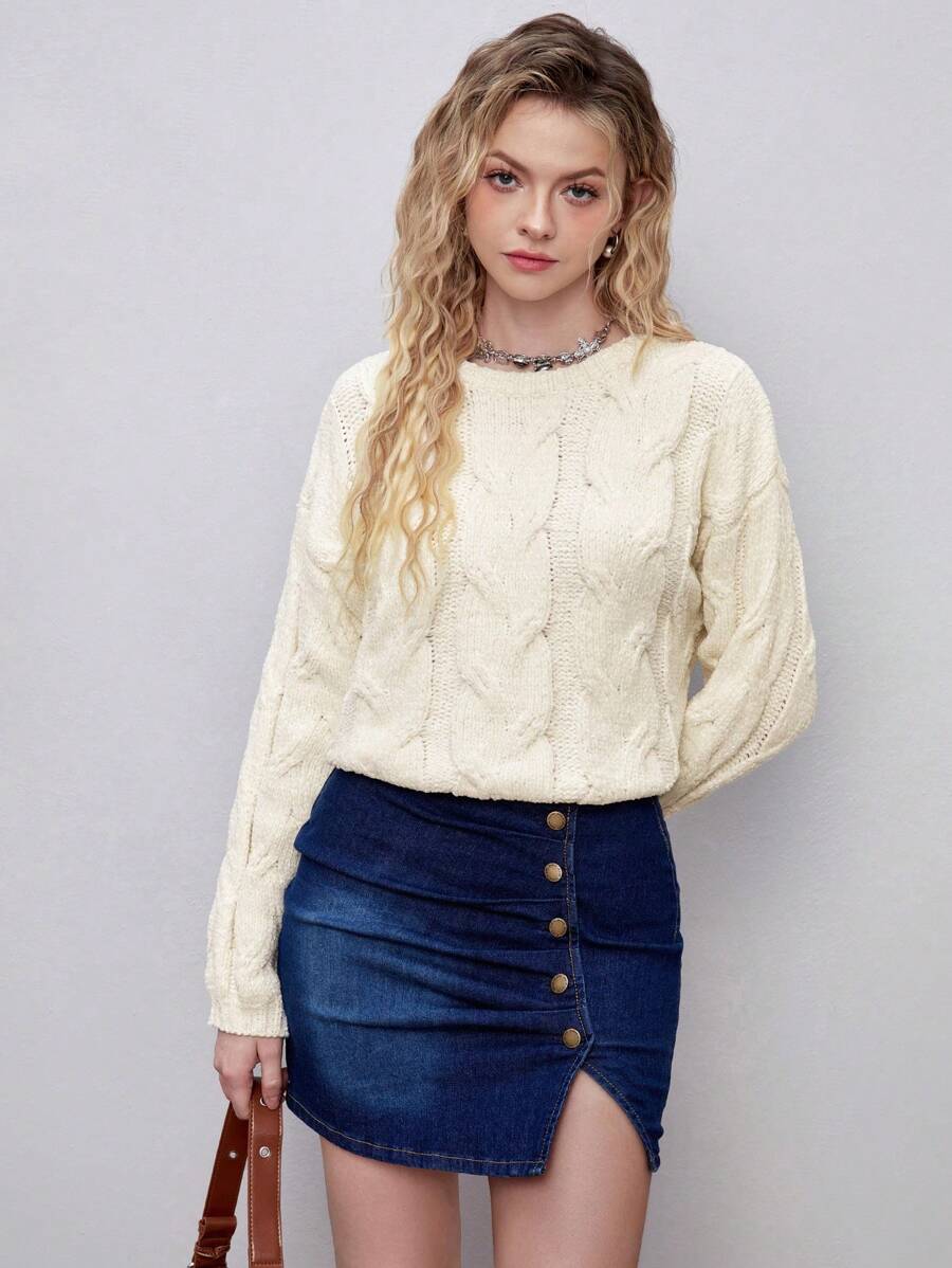 SHEIN MOD Solid Drop Shoulder Sweater - Beige - View 1