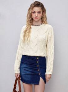 SHEIN MOD Solid Drop Shoulder Sweater - Beige - View 3