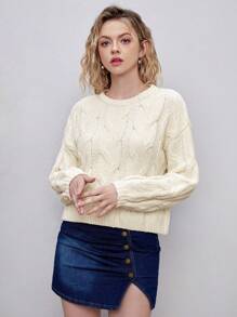 SHEIN MOD Solid Drop Shoulder Sweater - Beige - View 6