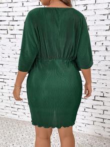 SHEIN Clasi Plus Batwing Sleeve Lettuce Trim Dress - Green - View 2