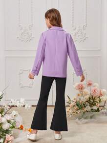 SHEIN Tween Girl Double Breasted Blazer & Flare Leg Pants With Cami Top - Multicolor - View 8