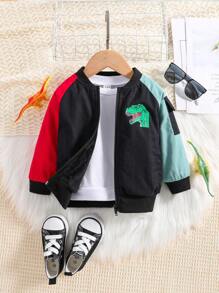 Baby Boy Dinosaur Print Raglan Sleeve Colorblock Bomber Jacket Without Tee - Multicolor - View 1