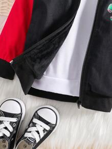Baby Boy Dinosaur Print Raglan Sleeve Colorblock Bomber Jacket Without Tee - Multicolor - View 5