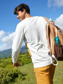 SHEIN In My Nature Men Letter Graphic Contrast Panel Patched Pocket Outdoor Pullover - White - View 2