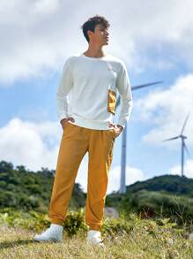 SHEIN In My Nature Men Letter Graphic Contrast Panel Patched Pocket Outdoor Pullover - White - View 5