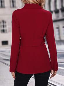 SHEIN Clasi Blazer de cuello con solapa con nudo lateral cruzado - Rojo - Ver 3