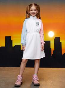 WONDER WOMAN X SHEIN Chica preadolescente 1 pieza Vestido sudadera con estampado de letra y figura de manga raglán - Multicolor - Ver 1