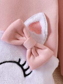 SHEIN Baby Girl Cartoon Graphic 3D Ear Design Bow Front Sweatshirt Dress & Hat - Pink - View 6