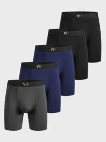 Men 5pcs Letter Graphic Tape Waistband Boxer Brief - Multicolor - View 1