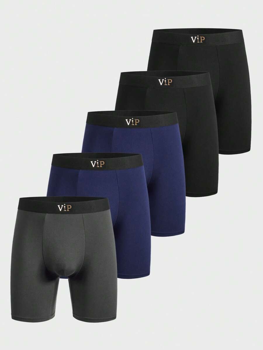 Men 5pcs Letter Graphic Tape Waistband Boxer Brief - Multicolor - View 1