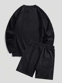 Men Letter Graphic Tee & Drawstring Waist Shorts - Black - View 2