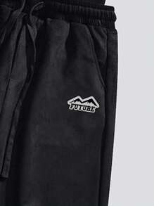 Men Letter Graphic Tee & Drawstring Waist Shorts - Black - View 4