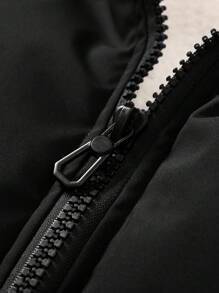 2025新款男士长袖纯色休闲简约加厚羽绒服，带保暖内衬，立领冬季外套 - 黑色 - 查看 3
