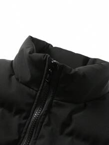 2025新款男士长袖纯色休闲简约加厚羽绒服，带保暖内衬，立领冬季外套 - 黑色 - 查看 4