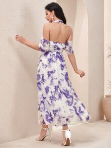 Modelyn Tie Dye Halter Neck Dress - Apricot - View 2