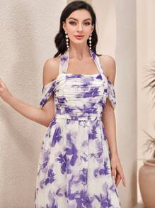 Modelyn Tie Dye Halter Neck Dress - Apricot - View 4