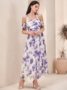 Modelyn Tie Dye Halter Neck Dress - Apricot - View 5