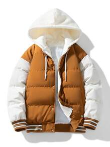 Áo khoác nam có mũ trùm đầu, viền sọc hai tông màu, có dây rút - màu nâu - Xem 1