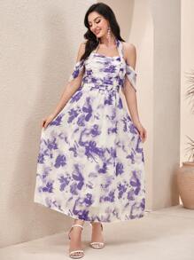 Modelyn Tie Dye Halter Neck Dress - Apricot - View 6
