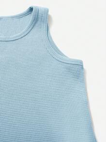 SHEIN Tween Girl Solid Tank Top & Split Hem Flare Leg Trousers & Hoodie - Baby Blue - View 3