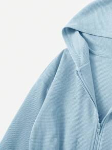 SHEIN Tween Girl Solid Tank Top & Split Hem Flare Leg Trousers & Hoodie - Baby Blue - View 4