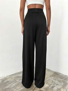 EURMUSE Solid High Waist Wide Leg Suit Pants - Black - View 2