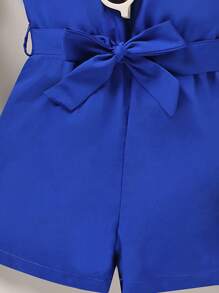 SHEIN Young Girl Asymmetrical Neck Ruffle Trim Romper - Blue - View 4