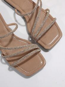 Women's Fashion Rhinestone Decor Flat Slip-On Sandals, Versatile For Dates, Shopping, Gatherings, Parties, Commuting, Business,Spring Summer Outfits - Apricot - View 8