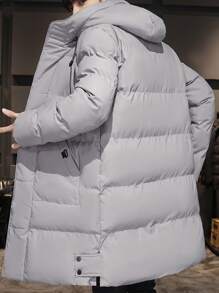 Men Drawstring Hooded Padded Coat - Grey - View 2