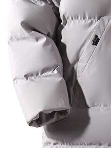 Men Drawstring Hooded Padded Coat - Grey - View 4