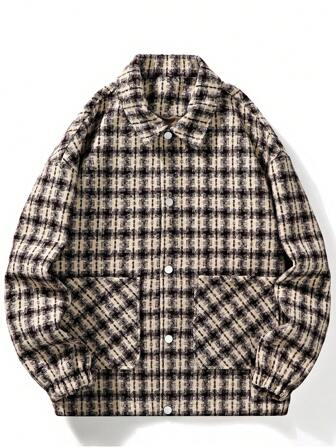 Mężczyźni Pled Podwójna kieszeń Opuszczane ramiona Kurtki