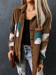 CILKOO Geo Print Pocket Patched Shirt - Brown - View 4